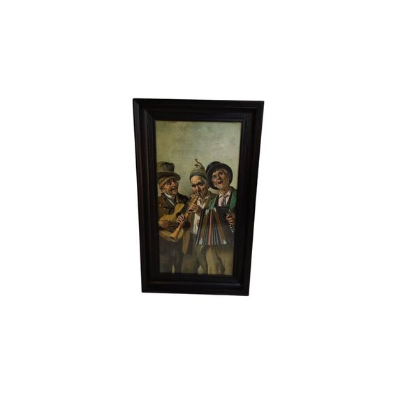 Vintage Framed Print Of Musicians Playing Instruments With Black Wooden Beaded F - Picture 12 of 12